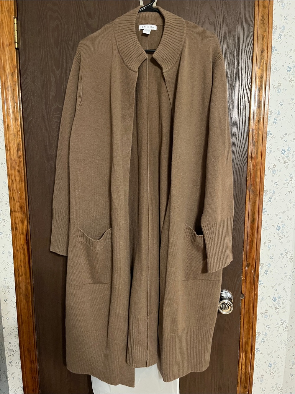 Athleta Long Open-Front cashmere blend Cardigan in Camel Brown